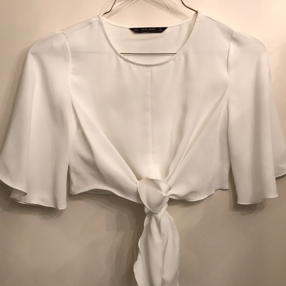Zara cropped tie front blouse